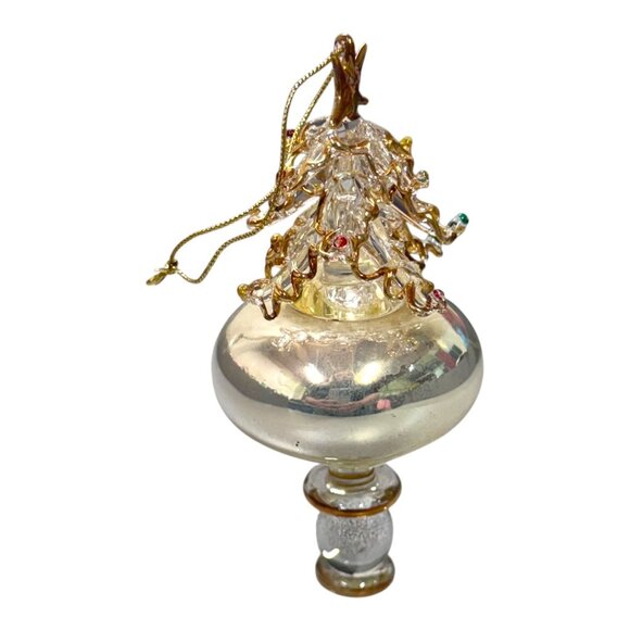 Handcrafted Glass Christmas Tree Ornament Blown Gold Accents Multicolored Beads - Picture 5 of 8